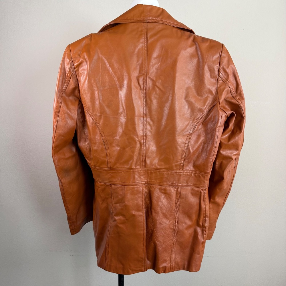 Vintage Jeffery 70s Leather Jacket 42 Cognac Brown Mod Disco Boho Western - Picture 11 of 11